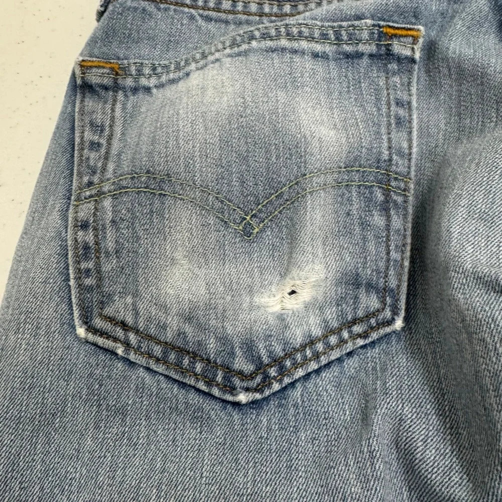 Levis 505 Regular‎ Fit Straight Leg Light Wash Blue Jeans W33 L32 Distressed
